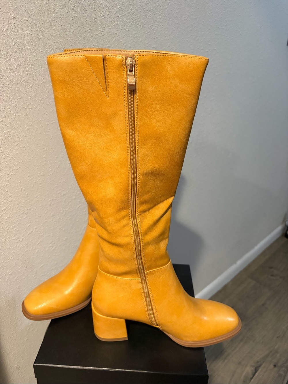 Yellow Women's Mid-Calf Zipper Boots